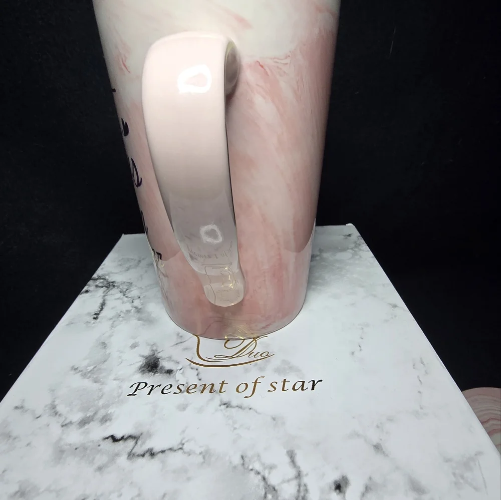 Pink Marble Mug Set with Gold Spoon 